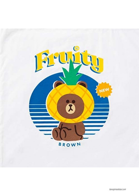 Line Friends Fruity Collection BROWN Character Cute Canvas Shoulder Tote Bag for Women White Medium