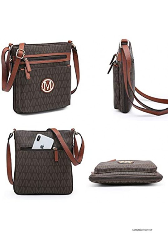 Medium Crossbody Purses for Women Multi Pockets Crossover Bag Signature Monogram with Expandable Side Zippers for Ladies