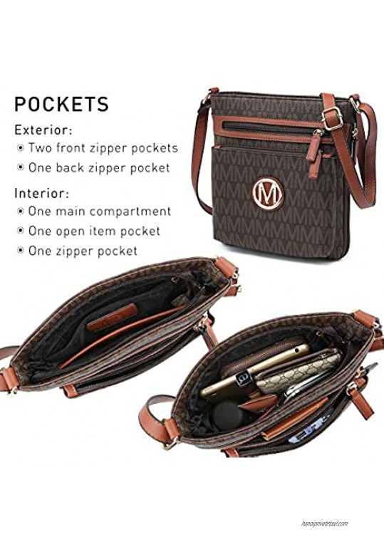 Medium Crossbody Purses for Women Multi Pockets Crossover Bag Signature Monogram with Expandable Side Zippers for Ladies