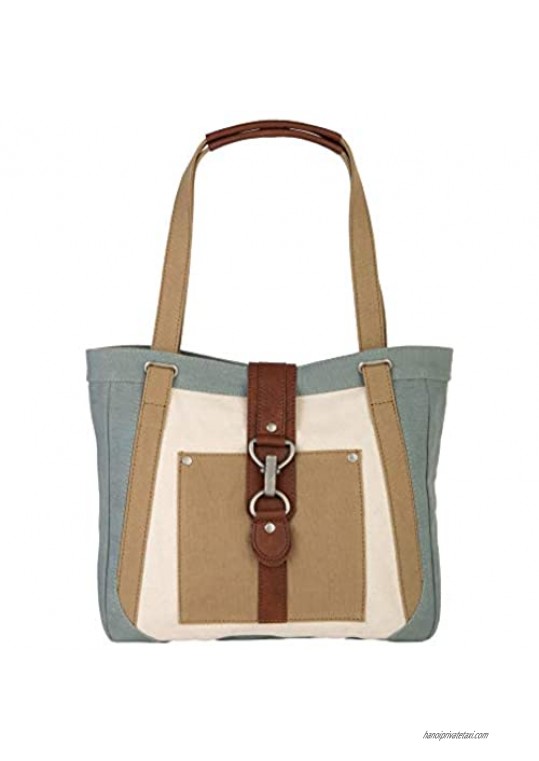 Mona B. Nora Sky Blue Upcycled Canvas Shoulder Bag and Finley Crossbody with Vegan Leather Trim MD-5905 (Nora-Shoulder Bag Sky Blue)