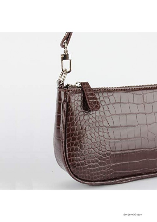 Retro Crocodile Effect Faux Leather Bag for Women Shoulder Purse Handbag