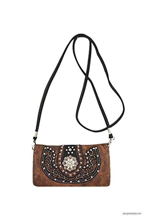 Western Style Berry Conchos Cowgirl Country Purse Crossbody Handbags Women Shoulder Bags Wallet Set Brown
