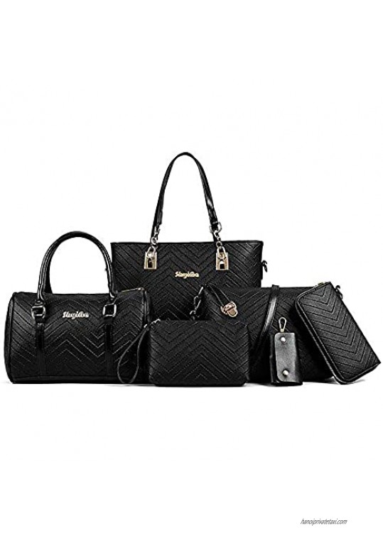 Women Handbags Set 6 Pcs PU Leather Top Handle Purse Shoulder Crossbody Bag Sets