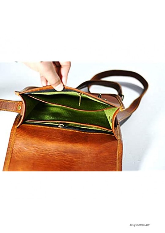 Women Vintage Style Genuine Brown Leather Cross body Shoulder Bag Handmade Purse (9 x 11 Brown)