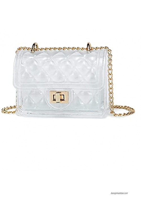 YIKOEE Quilted Mini Clear Purse for Women with Chain Strap and Twist Lock
