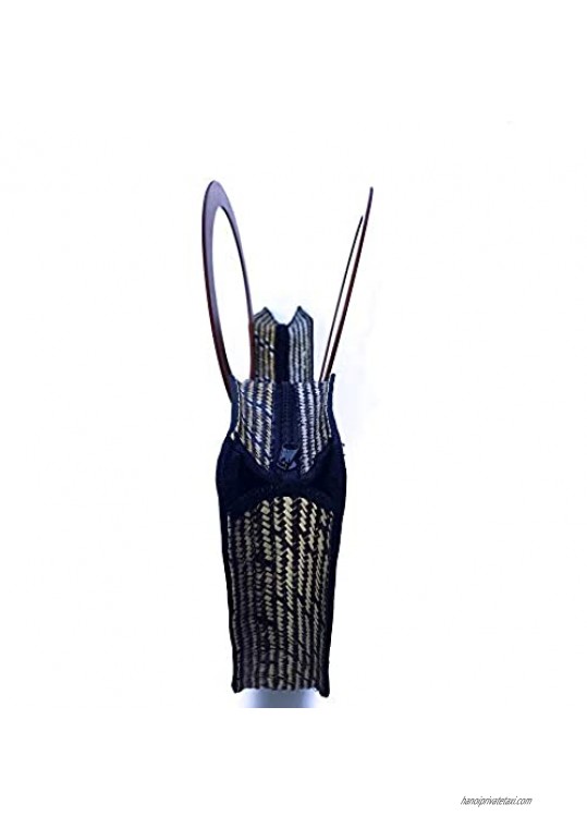 Handbag for women straw design handmade fabric with top handle with wooden handle beach bag