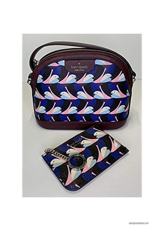 Kate Spade New York Sylvia Dome Crossbody bundled with matching Cameron Medium I-Zip Wallet (Geo Birds Multi)