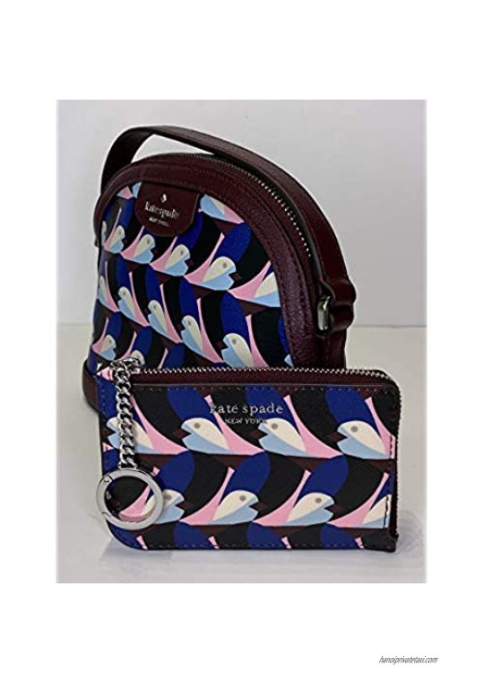 Kate Spade New York Sylvia Dome Crossbody bundled with matching Cameron Medium I-Zip Wallet (Geo Birds Multi)