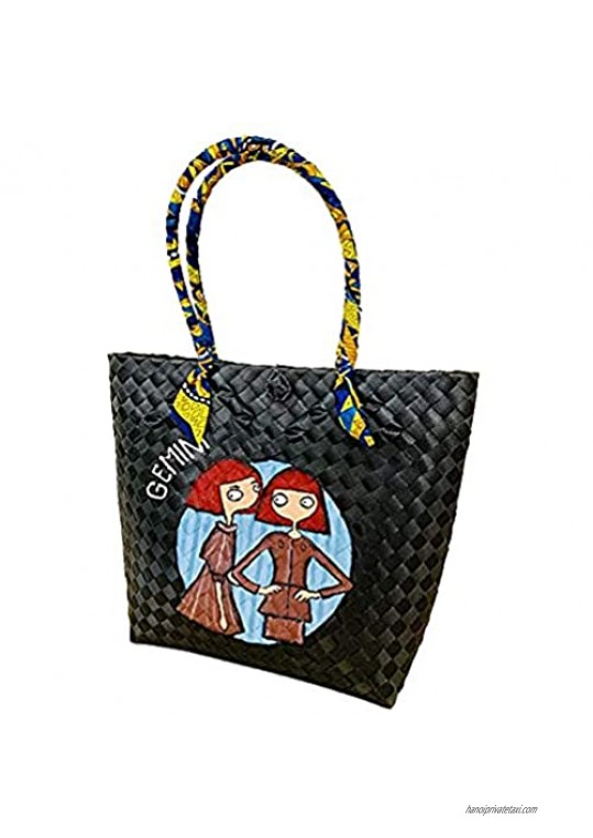 Plastic Handbags for Women | 100% Recycled Plastic Handwoven Tote Bag for Ladies | Durable Waterproof Bayong Bag | Zodiac Sign