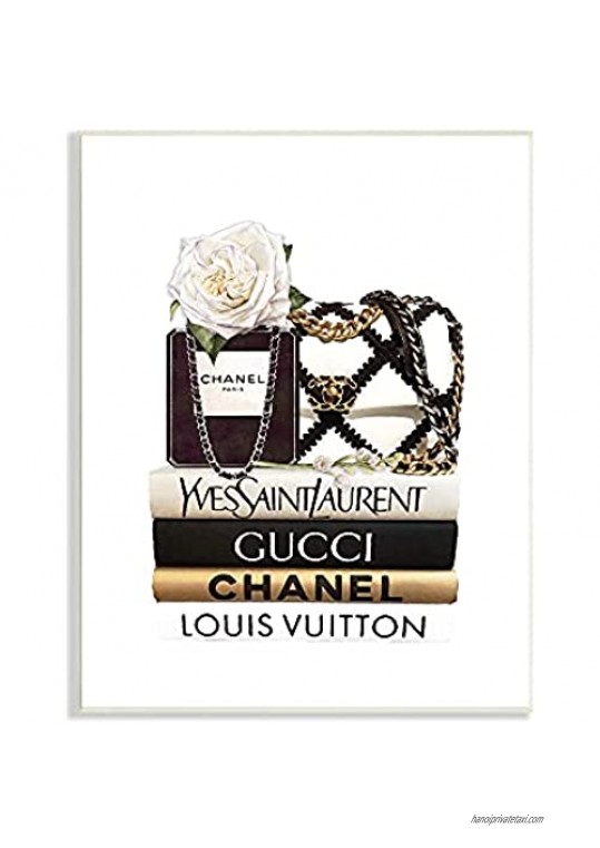 Stupell Industries Elegant Glam Fashion Floral Bag on Bookstack Designed by ROS Ruseva Wall Plaque Off-White