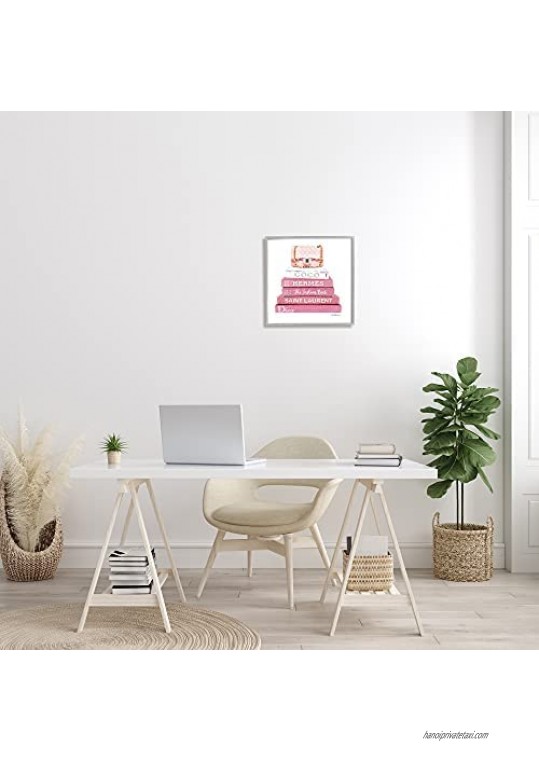 Stupell Industries Pink Book Stack Fashion Handbag Design by Amanda Greenwood Gray Framed Wall Art 17 x 17