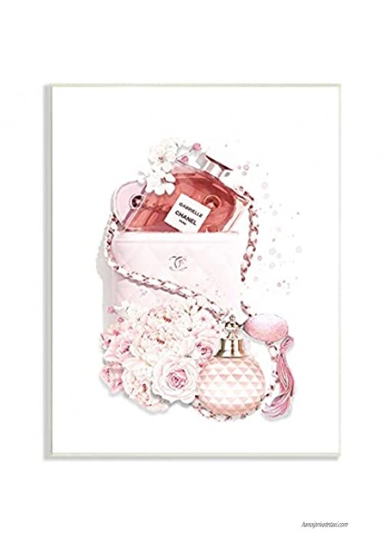Stupell Industries Pink Designer Bag with Chic Florals Paint Splatter Designed by ROS Ruseva Wall Plaque