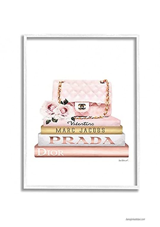 Stupell Industries Pink Purse Gold Bookstack Glam Fashion Watercolor Design Designed by Amanda Greenwood Wall Art 16 x 20