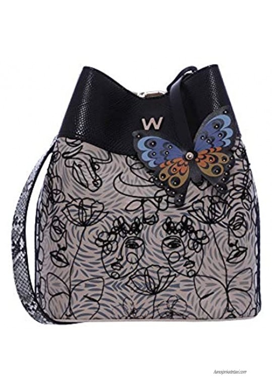 W CAPSULE Bucket for Woman NOCCIOLA2 Beige/Multi Faux Leather Mexican Handbag