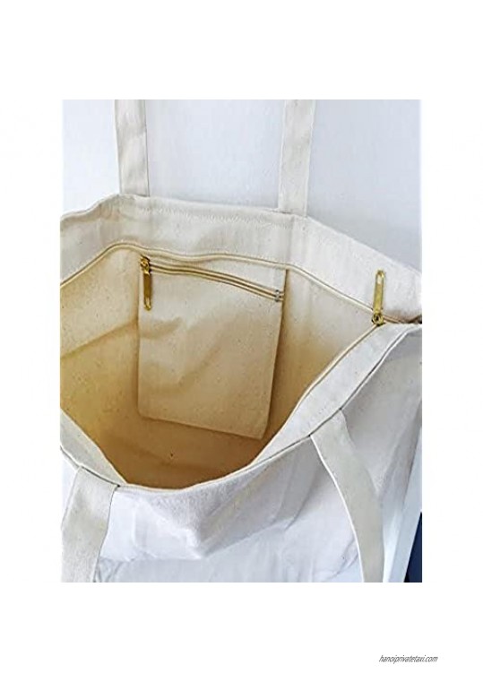 (6 Pack) Set of 6 Heavy Canvas Large Tote Bag with Zippered Closure (Natural)