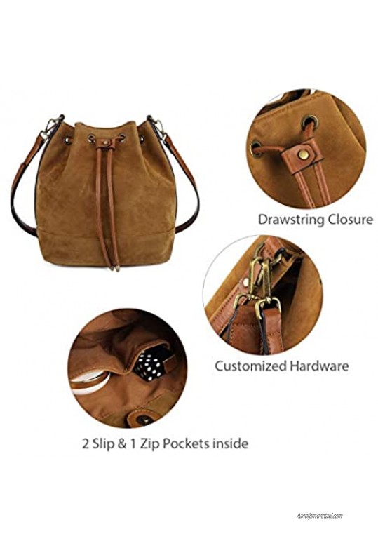 AFKOMST Drawstring Bucket Bag and Purses For Women Soft Faux Suede Shoulder Bag and Hobo Handbags with 2 Detachable Straps