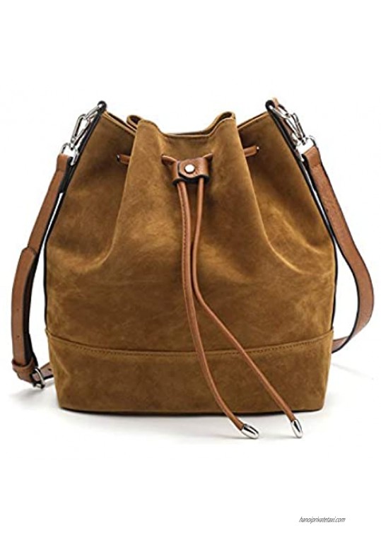 AFKOMST Drawstring Bucket Bag and Purses For Women Soft Faux Suede Shoulder Bag and Hobo Handbags with 2 Detachable Straps
