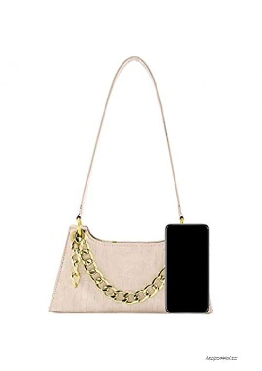 Ayliss Women Small Crocodile Tote Clutch Shoulder Handbag Classic Troc Purse Wallet Bag Chain Link Handbag PU Leather Zipper