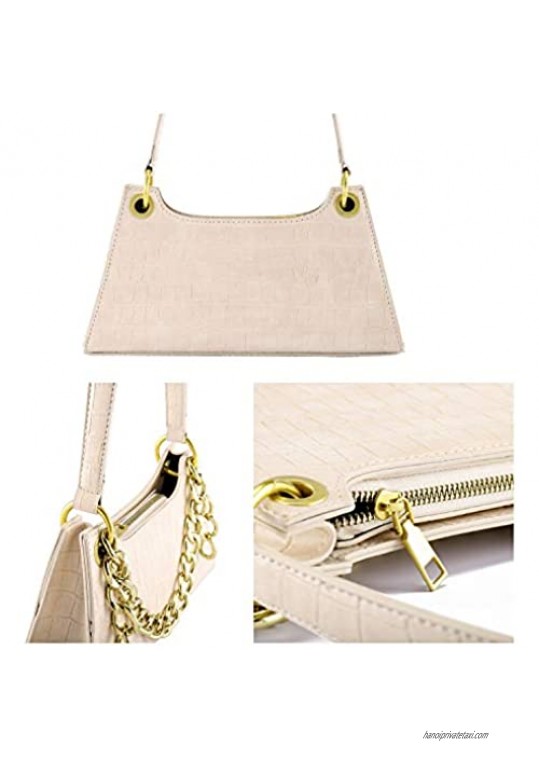 Ayliss Women Small Crocodile Tote Clutch Shoulder Handbag Classic Troc Purse Wallet Bag Chain Link Handbag PU Leather Zipper