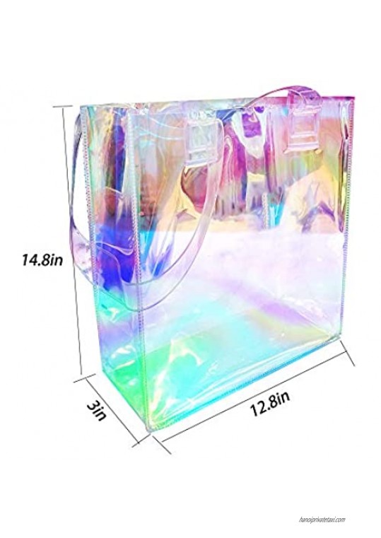 Clear Bag Stadium Approved Women Fashion Holographic Rainbow Tote Bag for Work Sports Games Sporting Event