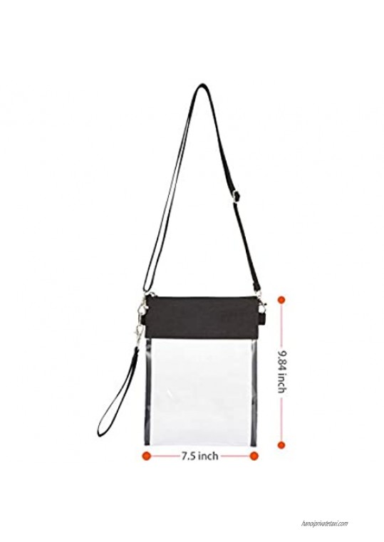 Clear Crossbody Purse Bag - Stadium Approved Clear Tote Bag with Adjustable Shoulder Strap (Black)¡­