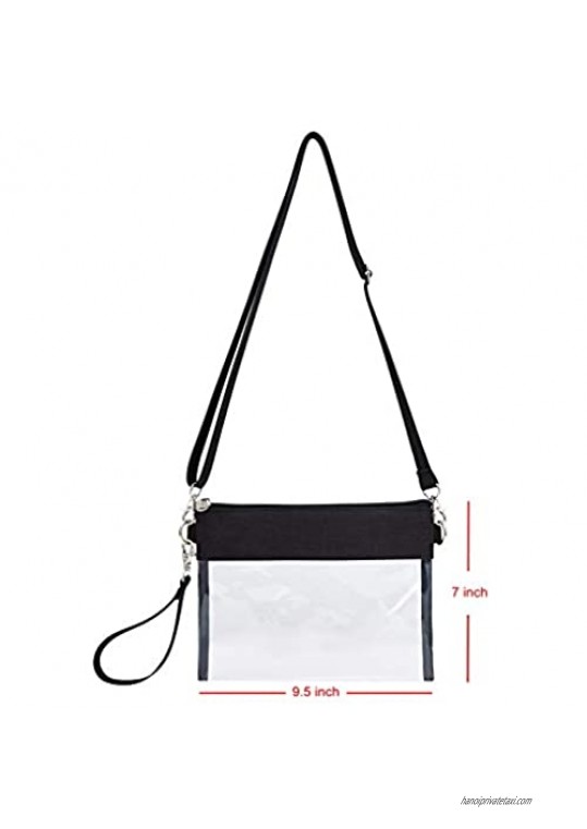 Clear Crossbody Purse Bag - Stadium Approved Clear Tote Bag with Adjustable Shoulder Strap (Black)¡­