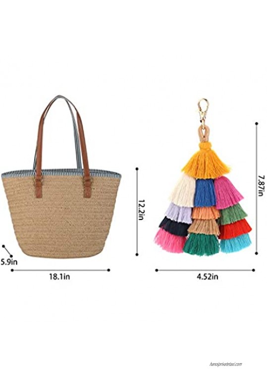 COOFIT Straw Bag Tote Bag for Women Summer Beach Bag Woven Tote Bag Shoulder Bag Handbags with Tassel