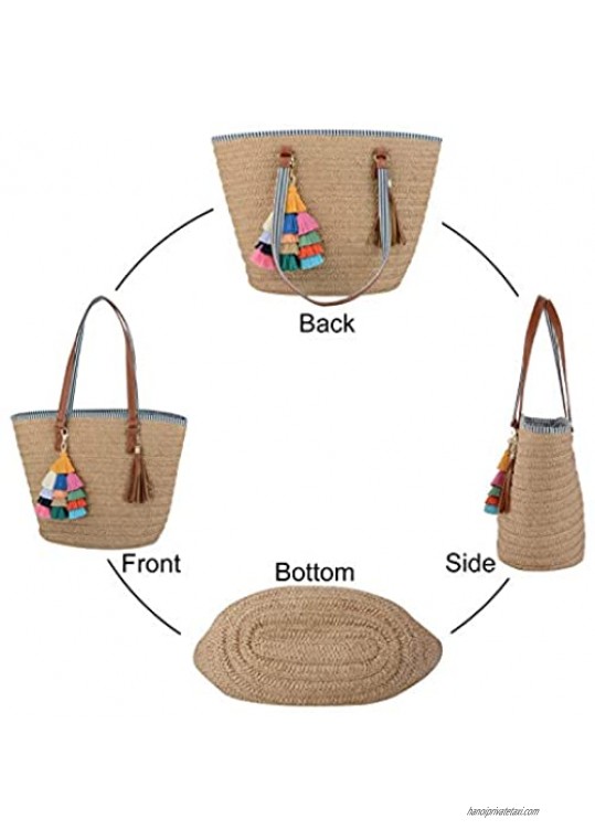 COOFIT Straw Bag Tote Bag for Women Summer Beach Bag Woven Tote Bag Shoulder Bag Handbags with Tassel