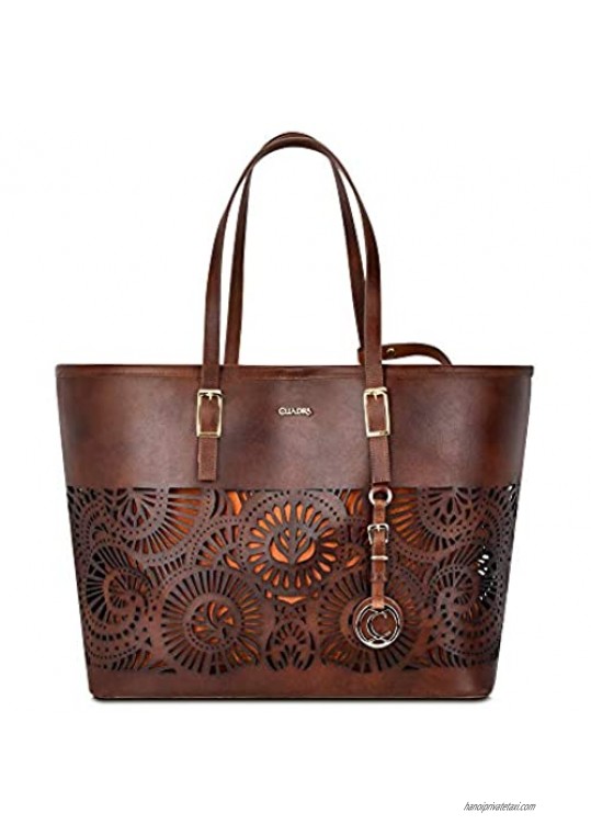 Cuadra Women's Tote Bag in Genuine Leather with Perforations Brown