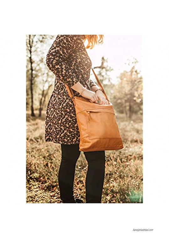 Gusti Shoulder Bag Leather - Maola Genuine Leather Handbag Crossbody Tote Bag Shopper with Top Zipper for Women