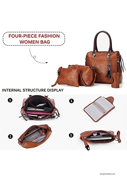 Handbags for Women JOSEKO Lady Large Capacity Tote Bag Tassel PU Leather Shoulder Bags Satchel 4pcs Purse Set Gift