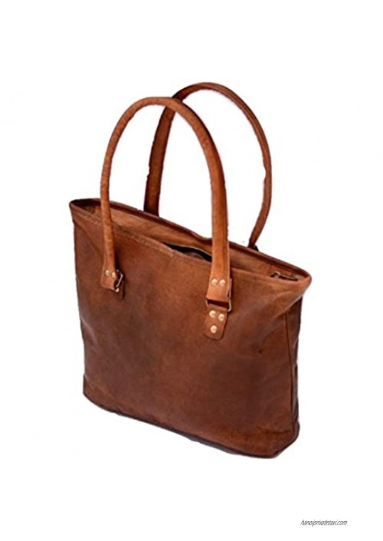 Handmade Women Vintage Style Real Leather Shoulder Shoppers Bag Purse 16” Brown