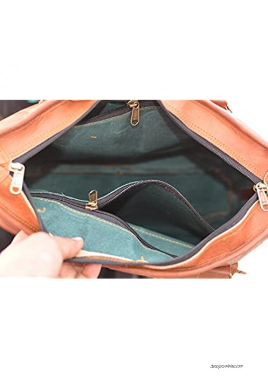 Handmade Women Vintage Style Real Leather Shoulder Shoppers Bag Purse 16” Brown