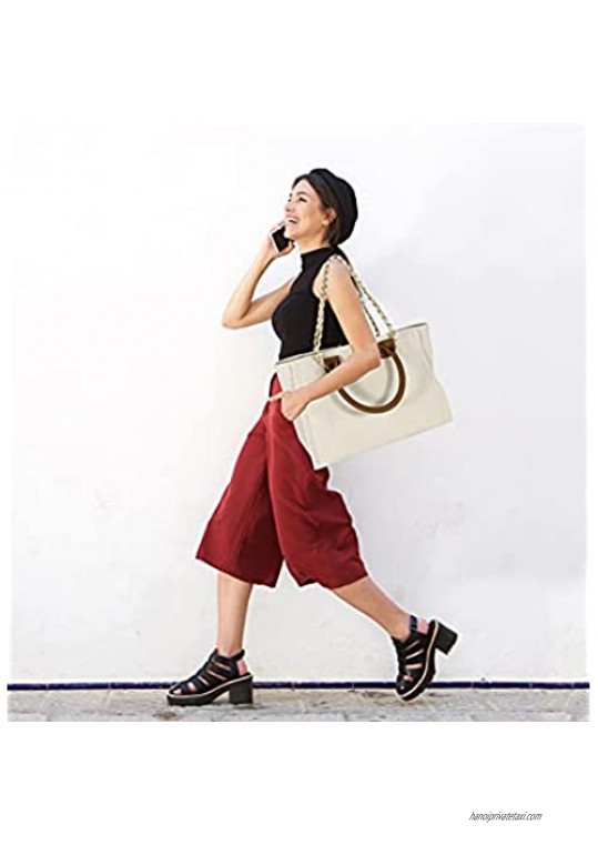 Hidora Women Canvas Satchel Handbag Shoulder Bag Large Totebag With Chain