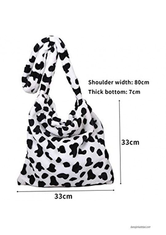 IOOI Women Leopard Print Clutch Handbag Plush Faux Fur Cow Shoulder Crossbody Bag Tote Satchel Purse