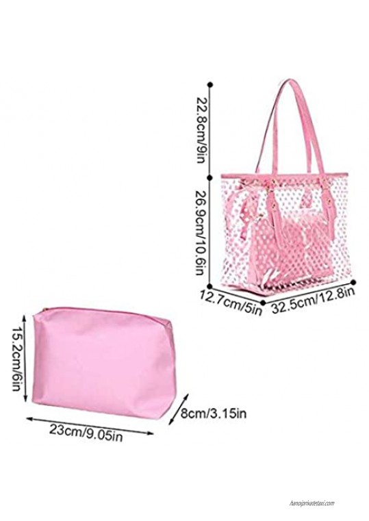 L-COOL PVC Large Candy Color Clear Shoulder Bag 2 IN 1 Beach Totes Transparent Handbags With Interior Pocket For Women