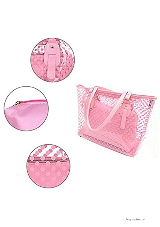 L-COOL PVC Large Candy Color Clear Shoulder Bag 2 IN 1 Beach Totes Transparent Handbags With Interior Pocket For Women