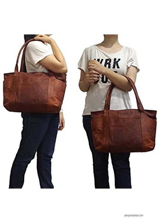 Madosh Vintage Genuine Leather Womens Tote Style Shoulder Handbag Valentine Gift Shopper Brown Bag