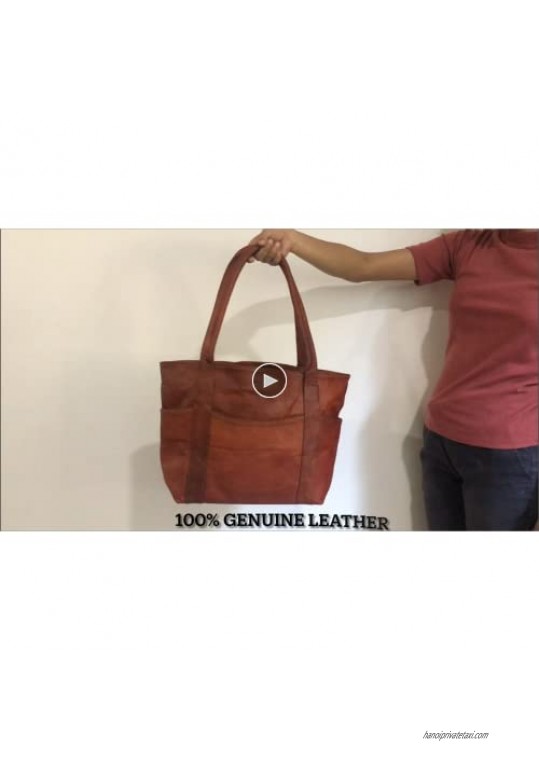 Madosh Vintage Genuine Leather Womens Tote Style Shoulder Handbag Valentine Gift Shopper Brown Bag