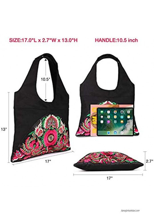 Mazexy Tote Handbags for Women Large Embroidered Canvas Shoulder Bag Daily Bag