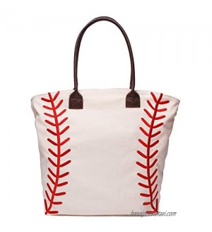 mright Large Women Baseball Mom Tote Bags Embroidery Vinyl Seams Canvas Casual Handbag
