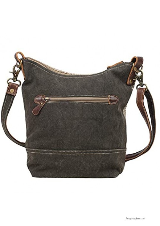 Myra Bag Coffee Upcycled Canvas & Leather Shoulder Bag S-1557