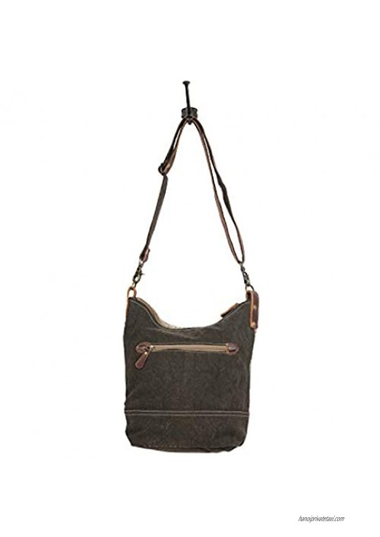 Myra Bag Coffee Upcycled Canvas & Leather Shoulder Bag S-1557