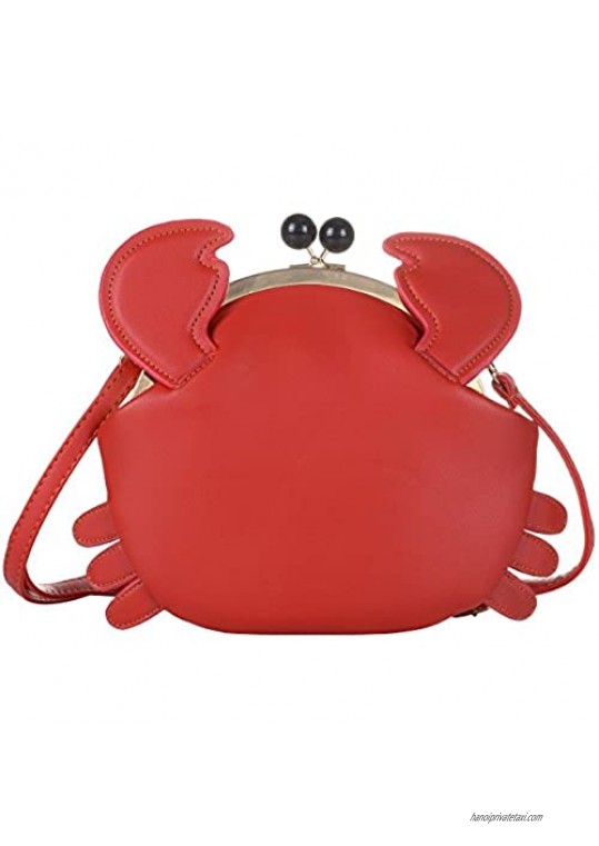 Qzunique Crab Shape Handbag Novelty Crossbody Bag Animal Shaped Purse Detachable Shoulder Bag Women's Satchel
