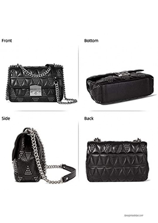 Rivet Shoulder Purses and Handbags Quilted Leather Designer Bags for Women Crossbody Bag with Chain