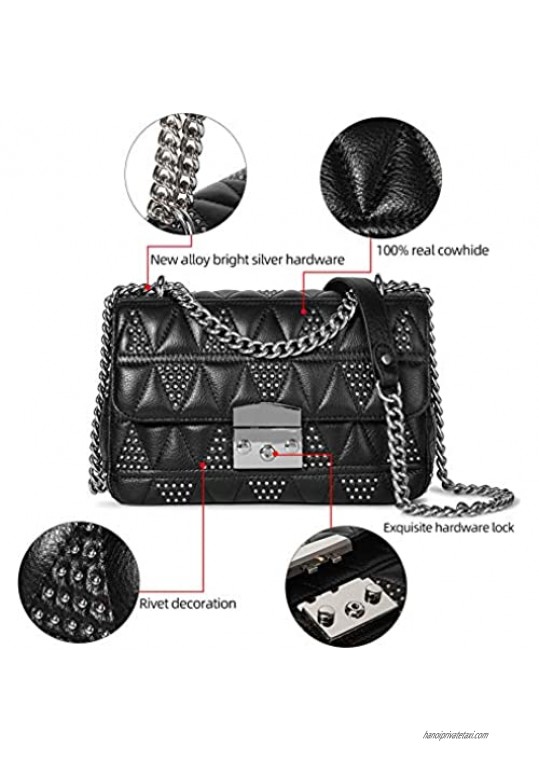 Rivet Shoulder Purses and Handbags Quilted Leather Designer Bags for Women Crossbody Bag with Chain