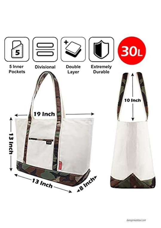 Rough Enough Large Utility Canvas Camo Tote Bag for Women Men with Zipper Pockets and Compartments