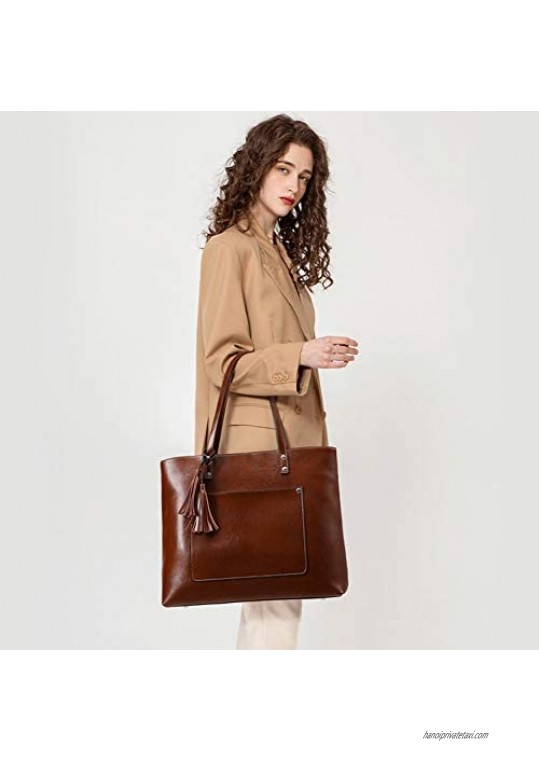 S-ZONE Women Genuine Leather Tote Bag Vintage Shoulder Purse Large Work Handbag