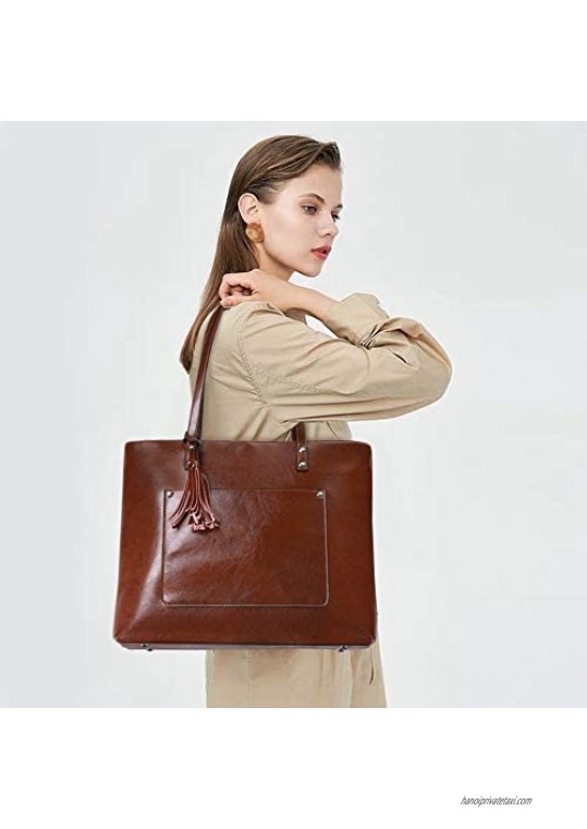 S-ZONE Women Genuine Leather Tote Bag Vintage Shoulder Purse Large Work Handbag