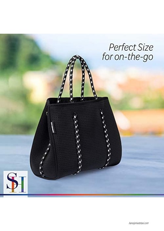 Somewhere Haute Medium Perforated Neoprene Tote With Handles and Long Crossbody Strap for Women
